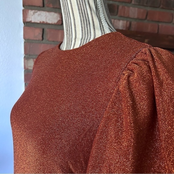 NWT FRNCH Olympe Midi Dress in Metallic Orange Brule Sz M - Picture 8 of 11